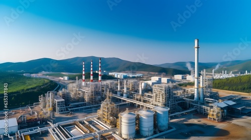 Oil refinery plant from industry zone, Aerial view.