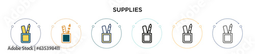 Supplies icon in filled, thin line, outline and stroke style. Vector illustration of two colored and black supplies vector icons designs can be used for mobile, ui, web