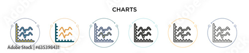 Charts icon in filled, thin line, outline and stroke style. Vector illustration of two colored and black charts vector icons designs can be used for mobile, ui, web