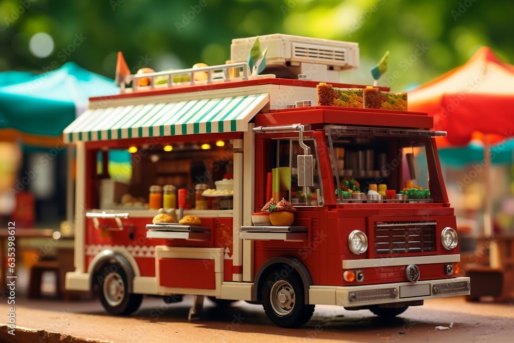 Food truck at a city festival, with selective focus, Generative Ai