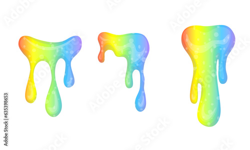 Cartoon Color Different Rainbow Slime Dripping Set Concept Flat Design Style. Vector illustration of Child Toy