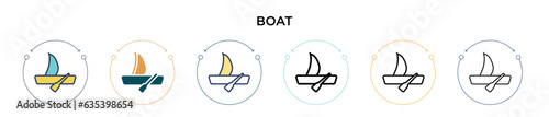 Boat icon in filled, thin line, outline and stroke style. Vector illustration of two colored and black boat vector icons designs can be used for mobile, ui, web