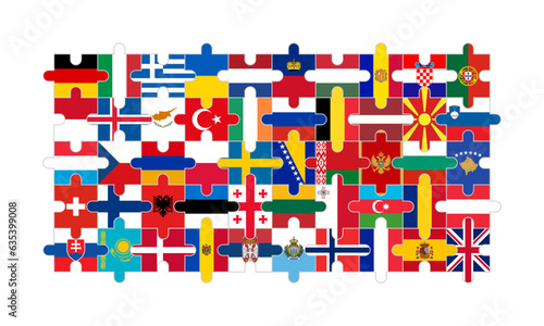 european continent flag jigsaw. vector illustration isolated on white background