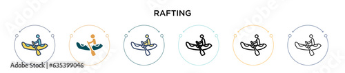 Rafting icon in filled, thin line, outline and stroke style. Vector illustration of two colored and black rafting vector icons designs can be used for mobile, ui, web
