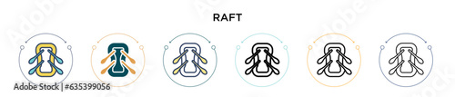 Raft icon in filled, thin line, outline and stroke style. Vector illustration of two colored and black raft vector icons designs can be used for mobile, ui, web