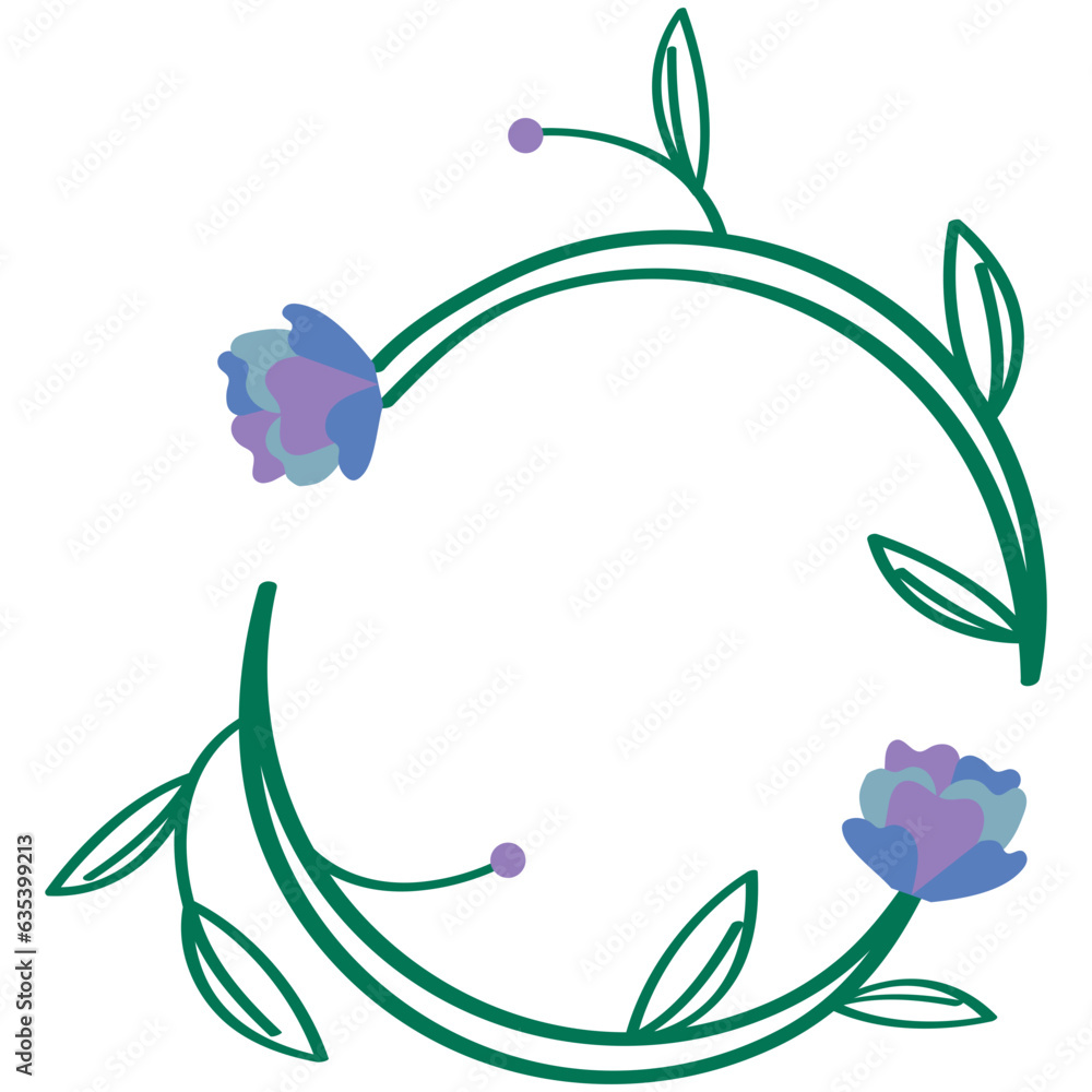 Blue flowers wreath illustration