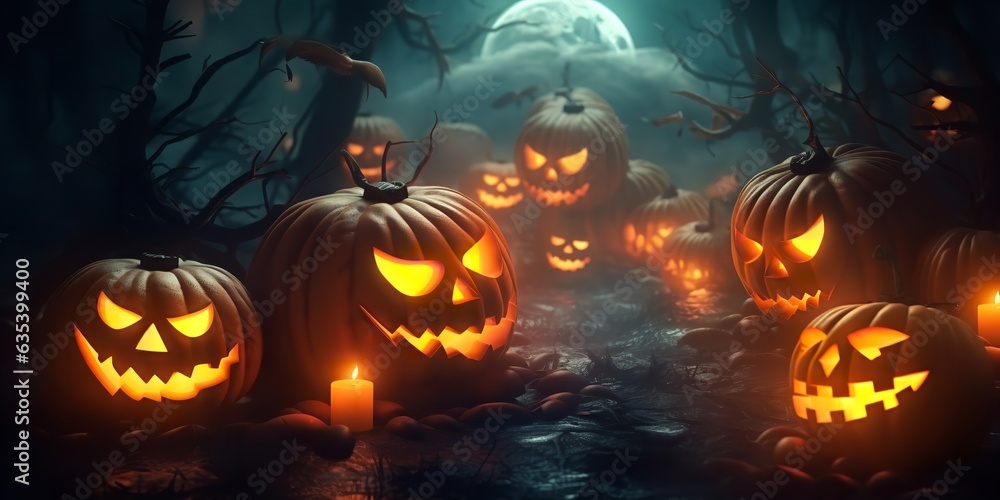 Pumpkins for Halloween with candles. Ghost Pumpkin. Generative Ai. Pumpkins for Halloween with candles. Ghost Pumpkin. Generative Ai.