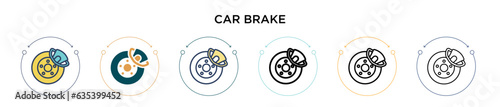 Car brake icon in filled, thin line, outline and stroke style. Vector illustration of two colored and black car brake vector icons designs can be used for mobile, ui, web