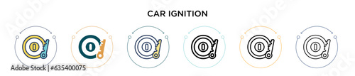 Car ignition icon in filled, thin line, outline and stroke style. Vector illustration of two colored and black car ignition vector icons designs can be used for mobile, ui, web