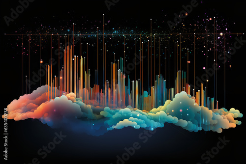 Visible streams of data ascend towards a luminous digital cloud, embodying the essence of data storage in the cloud era