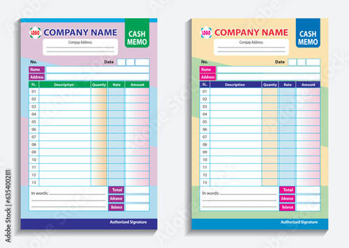 Abstract Cash Memo Design,  Professional Cash Memo Template Vector for Business, Cash Memo is a source document used in case of a cash transaction between the seller and a buyer. 