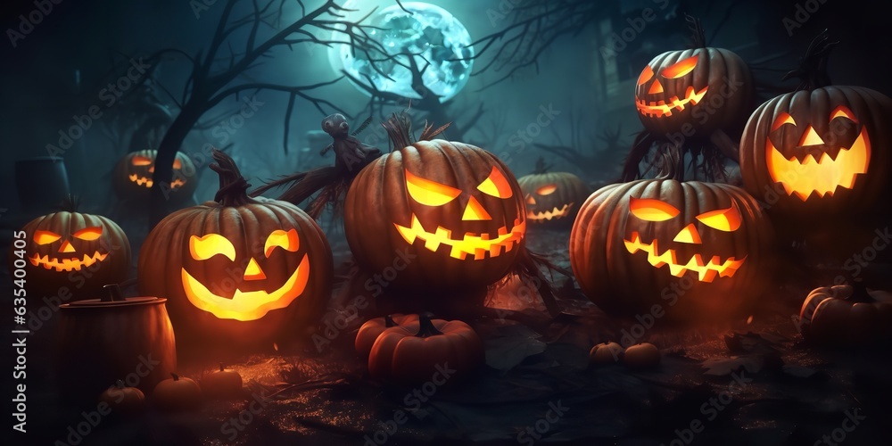 Pumpkins for Halloween with candles. Ghost Pumpkin. Generative Ai. Pumpkins for Halloween with candles. Ghost Pumpkin. Generative Ai.