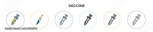 Vaccine icon in filled, thin line, outline and stroke style. Vector illustration of two colored and black vaccine vector icons designs can be used for mobile, ui, web