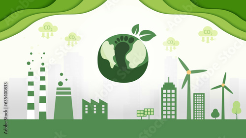 Green Eco City and Carbon Footprint concept.Environment and Ecology sustainable development concept. Vector Illustration.