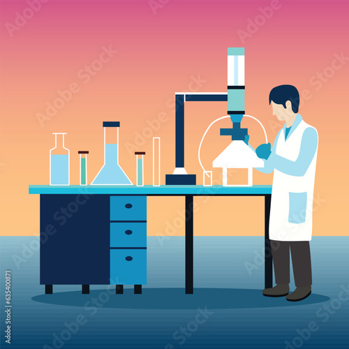 Laboratory worker making tests, vector illustration