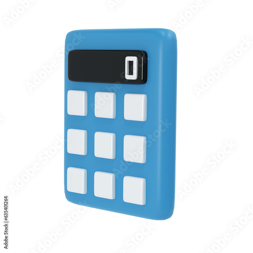 3d blue calculator icon school office isolated transparent png. Object on math, finance, accounting and economy. Modern web symbol photo