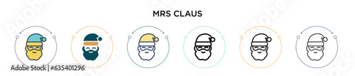 Mrs claus icon in filled, thin line, outline and stroke style. Vector illustration of two colored and black mrs claus vector icons designs can be used for mobile, ui, web