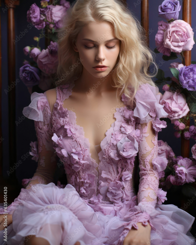 portrait of a woman in pink with a floral background portrait of a woman in pink with a floral background