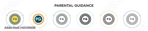 Parental guidance sign icon in filled, thin line, outline and stroke style. Vector illustration of two colored and black parental guidance sign vector icons designs can be used for mobile, ui, web