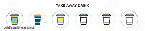 Take away drink icon in filled, thin line, outline and stroke style. Vector illustration of two colored and black take away drink vector icons designs can be used for mobile, ui, web