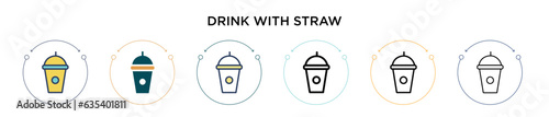 Drink with straw icon in filled, thin line, outline and stroke style. Vector illustration of two colored and black drink with straw vector icons designs can be used for mobile, ui, web