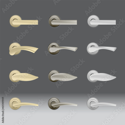 Door handle vector doorknob to lock doors at home and metal door-handle in house interior illustration set of entrance door-knob design isolated on Grey and Black background