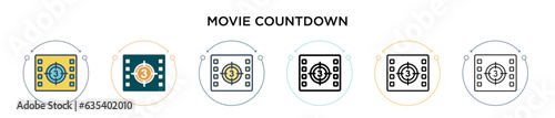 Movie countdown icon in filled, thin line, outline and stroke style. Vector illustration of two colored and black movie countdown vector icons designs can be used for mobile, ui, web