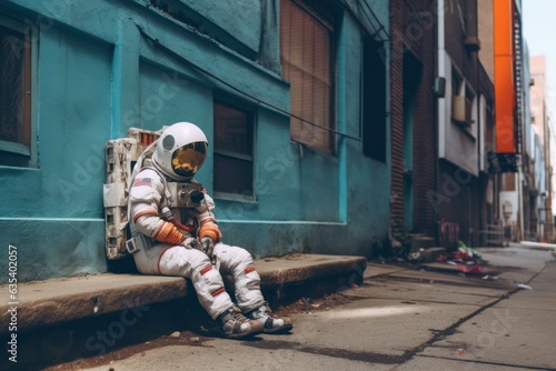 Astronaut walking down at the old streets Generative AI