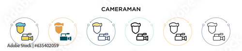 Cameraman icon in filled, thin line, outline and stroke style. Vector illustration of two colored and black cameraman vector icons designs can be used for mobile, ui, web