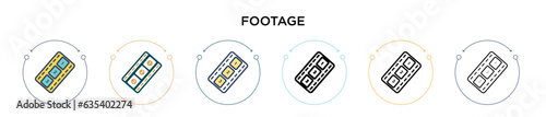 Footage icon in filled, thin line, outline and stroke style. Vector illustration of two colored and black footage vector icons designs can be used for mobile, ui, web