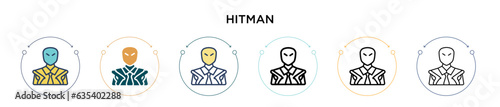 Hitman icon in filled, thin line, outline and stroke style. Vector illustration of two colored and black hitman vector icons designs can be used for mobile, ui, web
