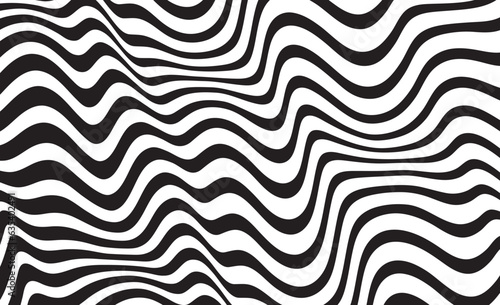 Abstract background in black and white with wavy lines pattern. Trendy wavy background. Vector illustration of striped pattern with optical illusion. © cnh