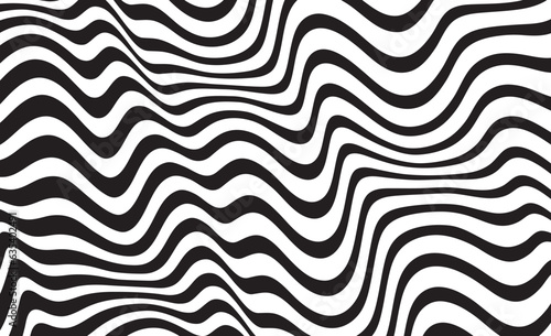 Abstract background in black and white with wavy lines pattern. Trendy wavy background. Vector illustration of striped pattern with optical illusion.