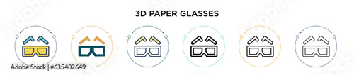 3d paper glasses icon in filled, thin line, outline and stroke style. Vector illustration of two colored and black 3d paper glasses vector icons designs can be used for mobile, ui, web