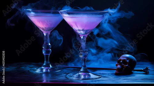 Eerie Halloween Cocktails, Luminous Drinks, Halloween Decor, Radiant Cocktails, Halloween Libations. Generative AI.