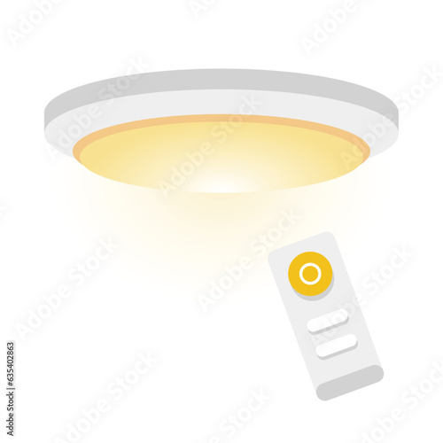 シンプルなイラスト_白いシーリングライト,全灯,リモコン,スイッチ