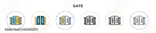 Gate icon in filled, thin line, outline and stroke style. Vector illustration of two colored and black gate vector icons designs can be used for mobile, ui, web