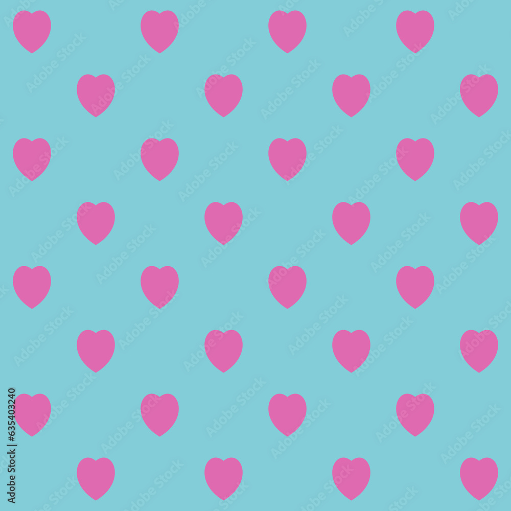 pink heart on blue background, pink heart seamless pattern.
