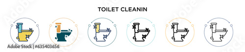 Toilet cleanin icon in filled, thin line, outline and stroke style. Vector illustration of two colored and black toilet cleanin vector icons designs can be used for mobile, ui, web