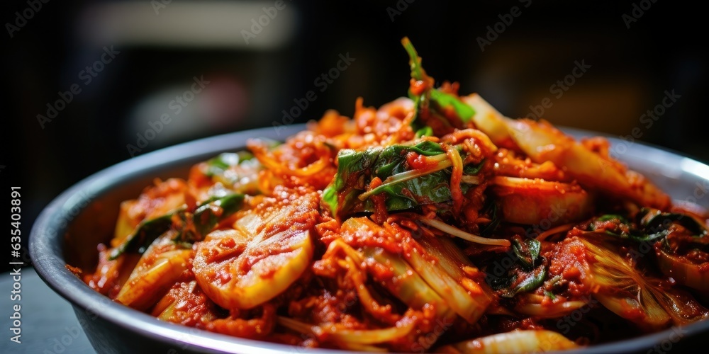 Kimchi, a spicy embrace of Korean tradition. A bustling street market, where fermentation flavors thrive. 🌶️🇰🇷🌆