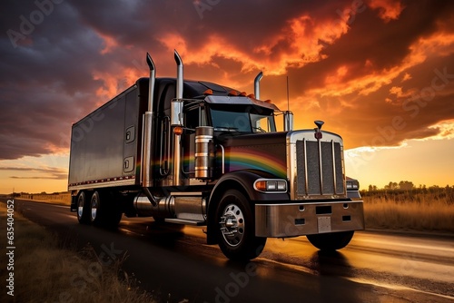 A truck basks in nature's radiant embrace, a beautiful scenery, Generative Ai