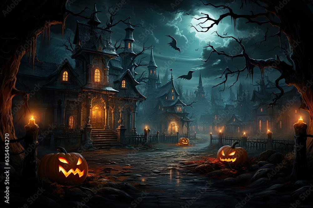 Poster Halloween digital painting with generative Ai. Poster Halloween digital painting with generative Ai.