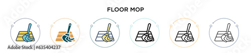 Floor mop icon in filled, thin line, outline and stroke style. Vector illustration of two colored and black floor mop vector icons designs can be used for mobile, ui, web