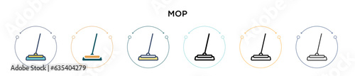 Mop icon in filled, thin line, outline and stroke style. Vector illustration of two colored and black mop vector icons designs can be used for mobile, ui, web