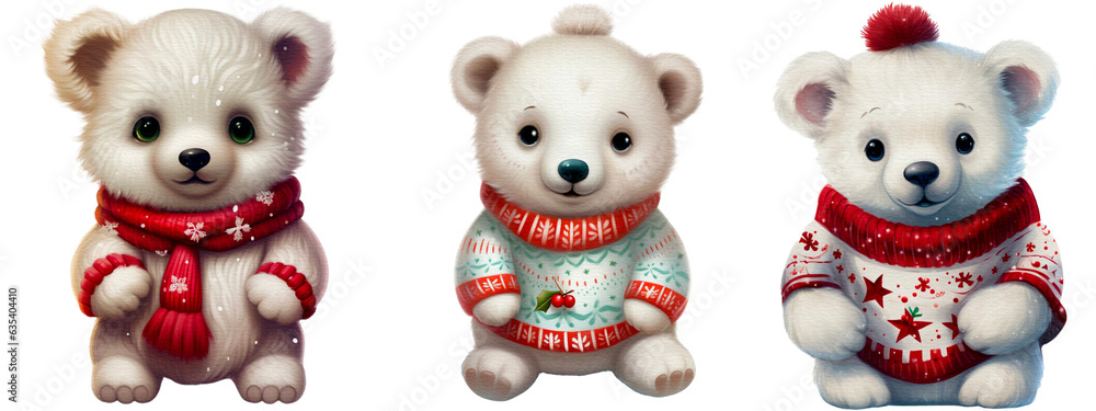 Set of watercolor Polar bear characters isolated on Transparent ...