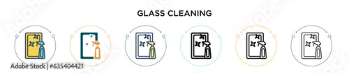 Glass cleaning icon in filled, thin line, outline and stroke style. Vector illustration of two colored and black glass cleaning vector icons designs can be used for mobile, ui, web