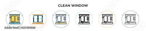 Clean window icon in filled  thin line  outline and stroke style. Vector illustration of two colored and black clean window vector icons designs can be used for mobile  ui  web