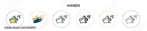 Hands icon in filled, thin line, outline and stroke style. Vector illustration of two colored and black hands vector icons designs can be used for mobile, ui, web