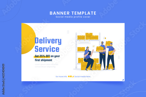 Shipping service team courier illustration on banner template