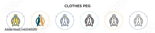 Clothes peg icon in filled, thin line, outline and stroke style. Vector illustration of two colored and black clothes peg vector icons designs can be used for mobile, ui, web